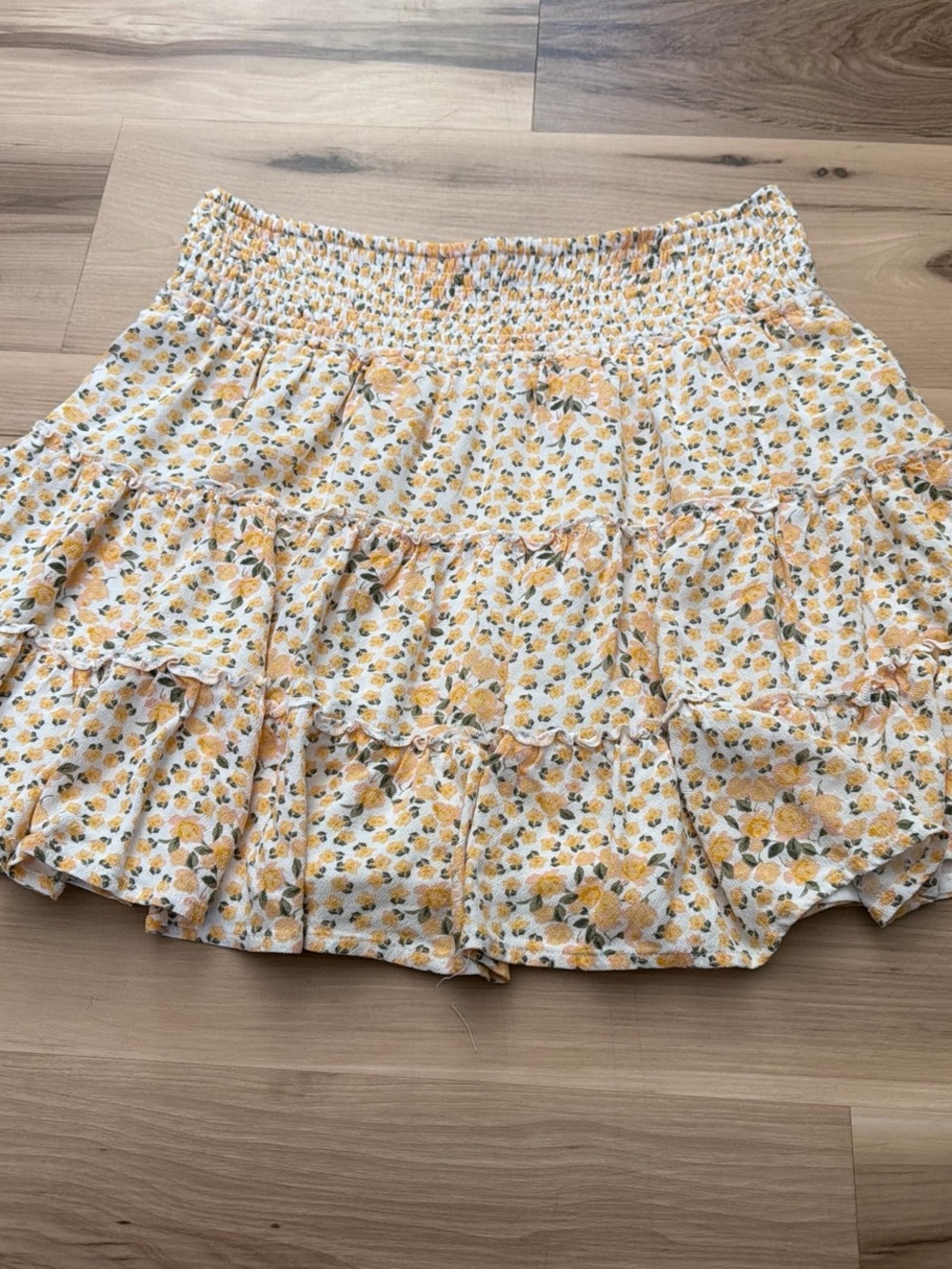 American Eagle Outfitters Yellow Floral Smocked Tiered Skirt